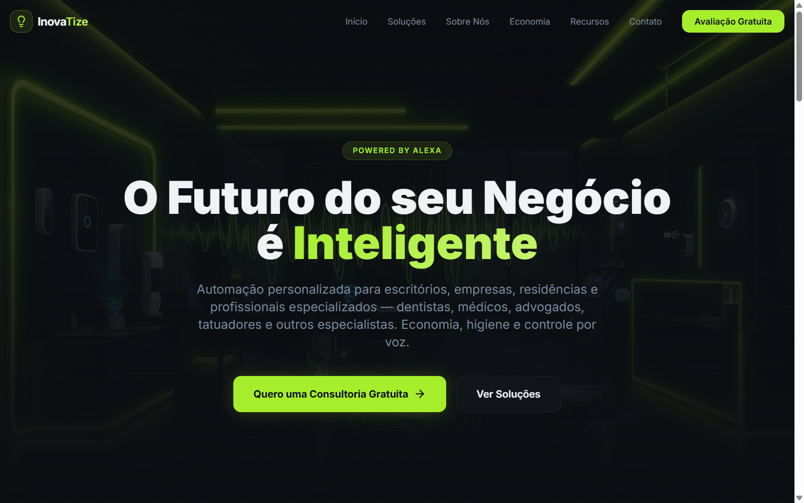Captura de tela do site da InovaTize